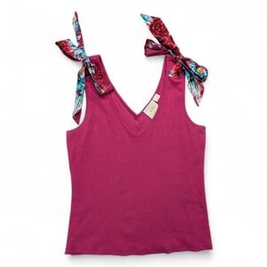 Maeve Anthropologie Rafaela Bow Tank Cotton Ribbed Fuschia Purple Size X Large